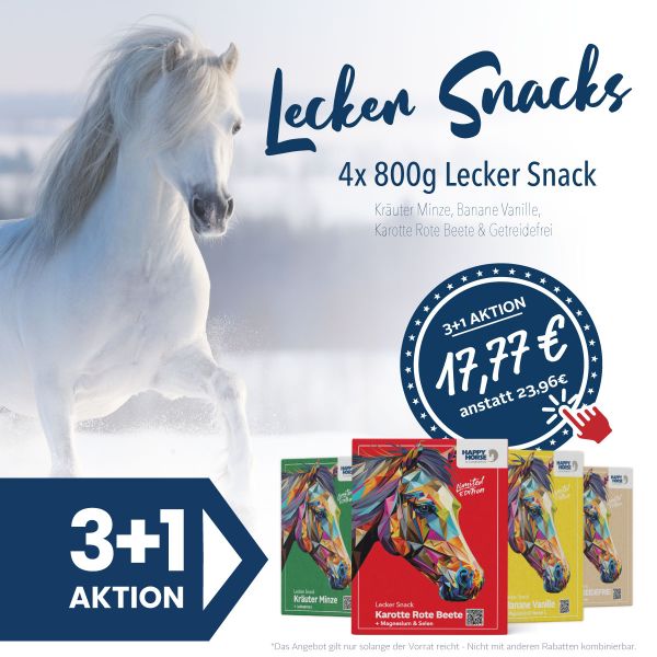 Happy Horse Lecker Snack Spar-Box 4 x 800 g | Getreidefrei|leichte Verdauung | optimale Verträglich
